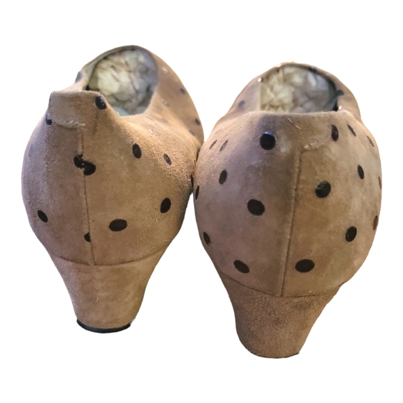 Vintage 80's Franco Visconti Vera Pelle Brown Suede Polka Dot Pumps Size 37 1/2 - Picture 7 of 10